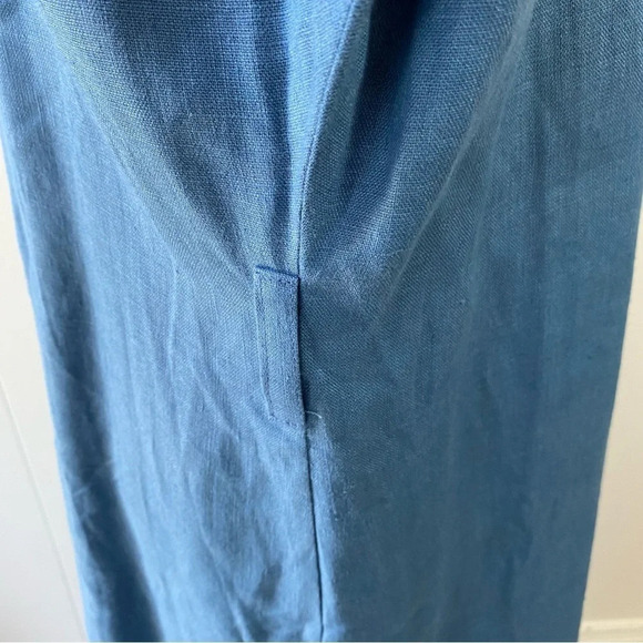 Linen Handmade Studio Blue Dress Button Front V Neck Dolman Sleeves 19” PTP M/L? - Picture 7 of 15